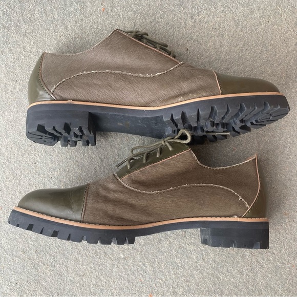 All Black Green Cowhide Leather Lace Up Oxfords Size 41 - Picture 5 of 7